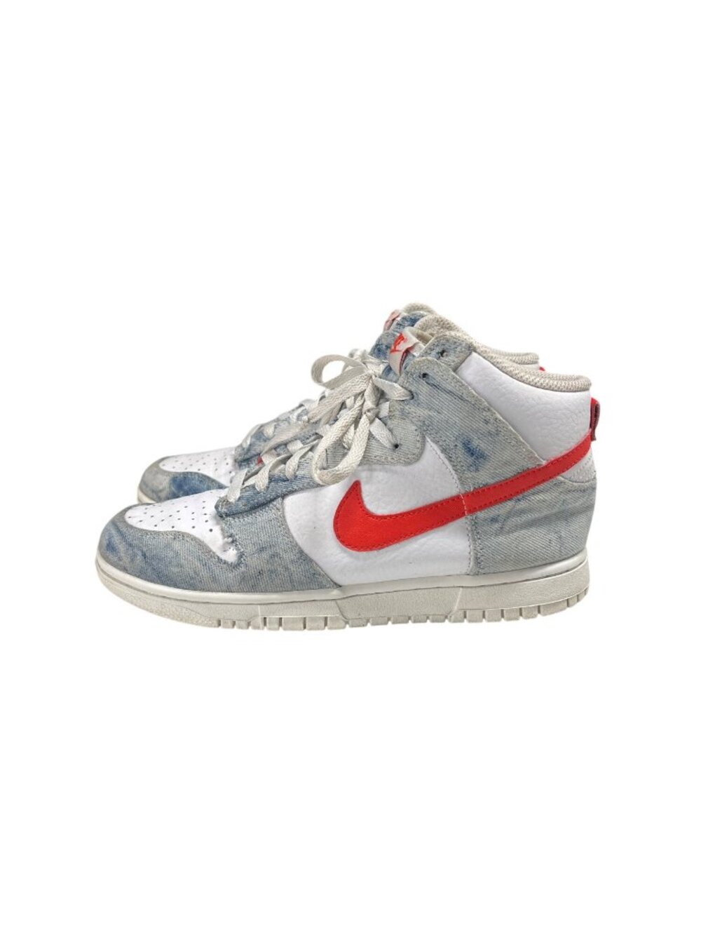 Nike Dunk High Sneakers Denim Wash Red Swoosh Size 8 Womens Casual Streetwear